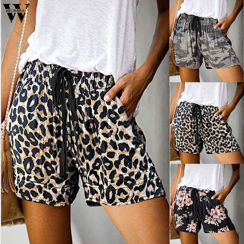 

Womail womens short 2020 Summer Drawstring Short Leopard Print with Pocket Elastic Waist Casual Beach Loose feminino Comfy, Bw