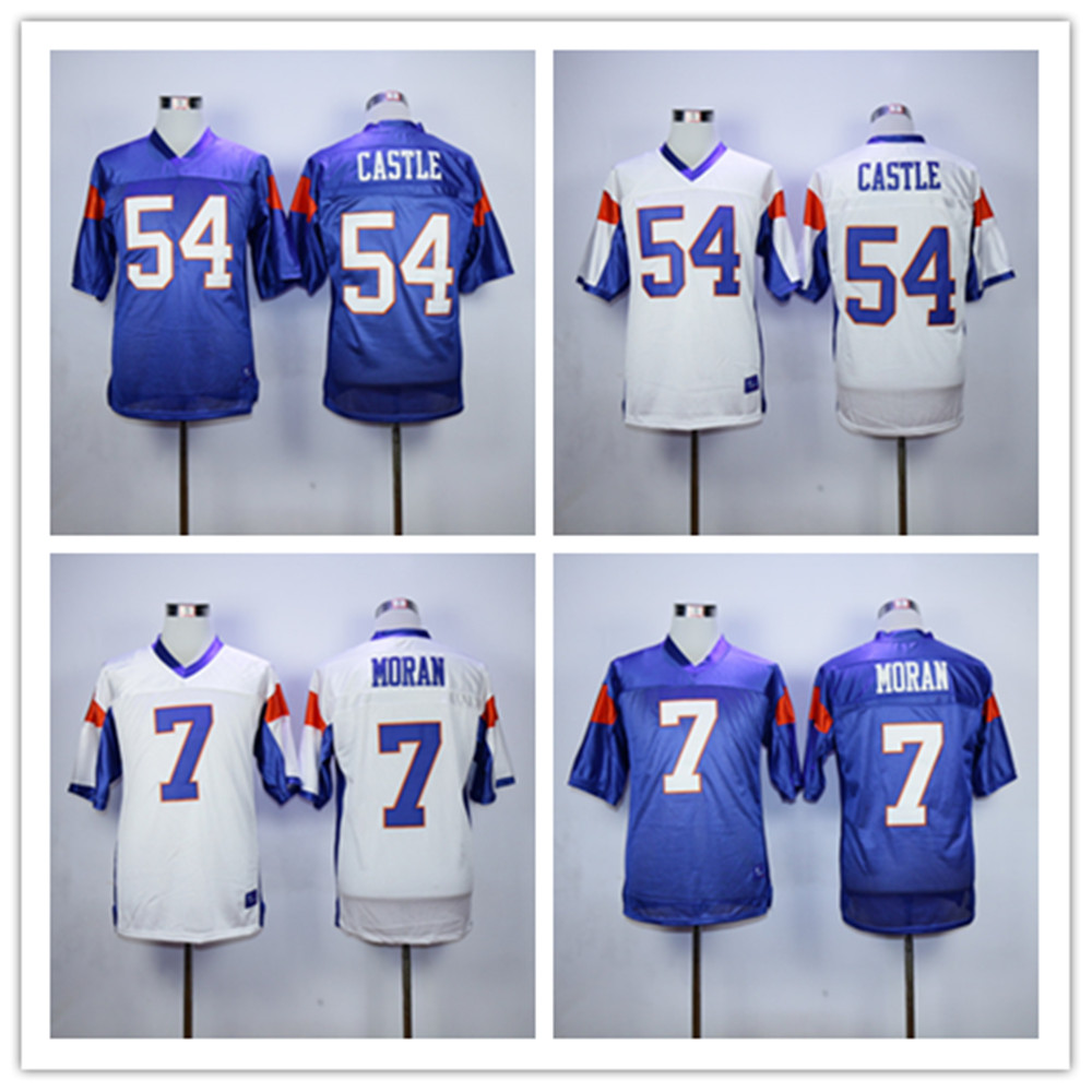 

Mens #7 Alex Moran white cheap Movie Blue Mountain State Football Jersey stitched #54 Kevin Thad Devlin Castle Jersey Film Jerseys S-3XL, White 54