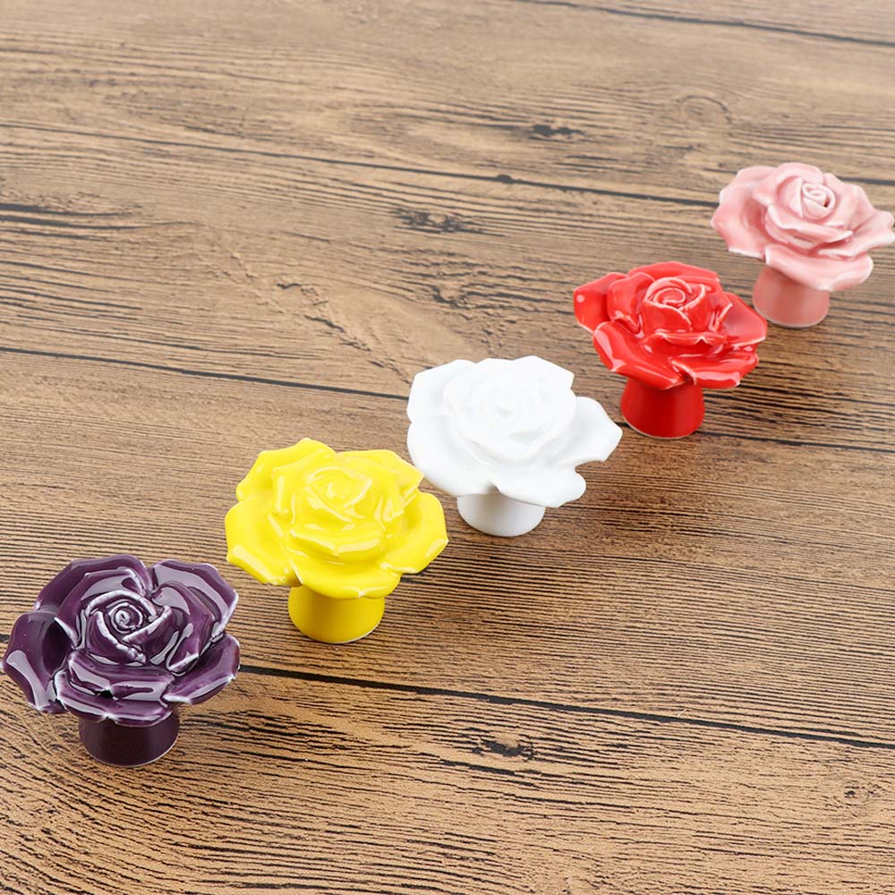 CULER Antique Silver Rose Flowers Furniture Hardware Handles Pull Kitchen Cabinets Small Door Drawer Wardrobe Cupboard Pull Door Knobs Random Style