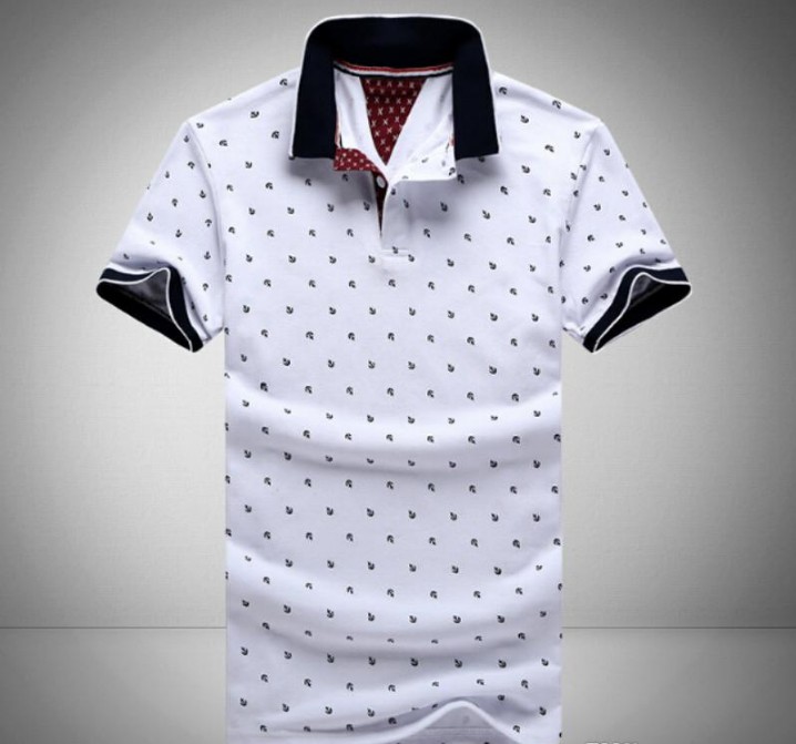 

Stock clearance Mens Printed Polos Shirts 100% Cotton Short Sleeve Camisas Stand Collar Male Shirt M-3XL, White