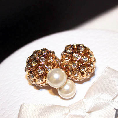 Bling Bling ! Ins créateur de mode double face super scintillant strass plein cristaux creux perle boucles d'oreilles pour femme