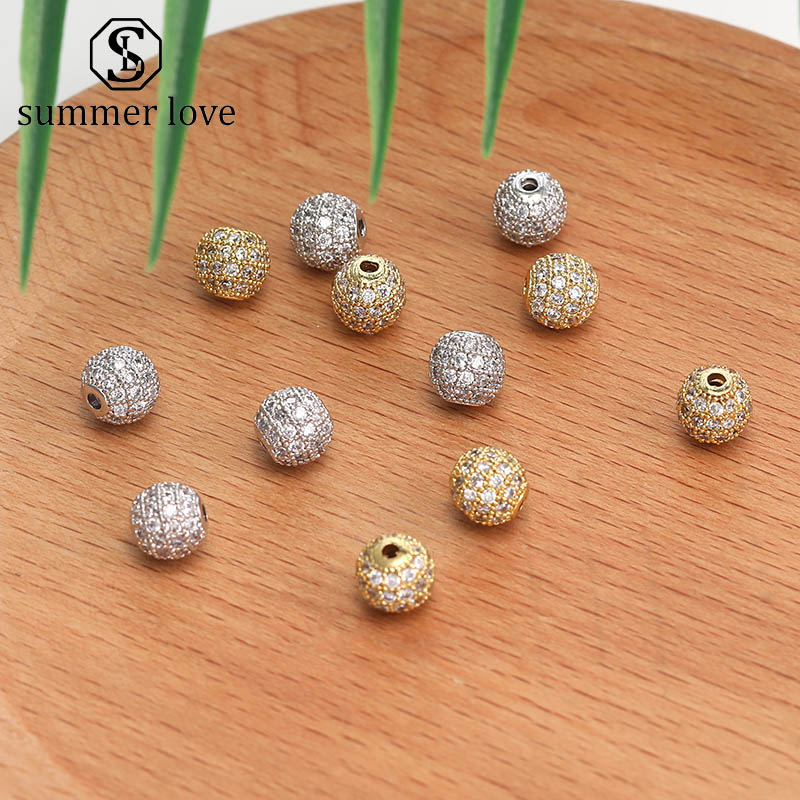 

Handmade Jewelry DIY Accessories Zirconia Crystal Spacer Loose Beads 6mm 8mm Gold Silver Copper Round Beaded Bracelet Necklace Connector