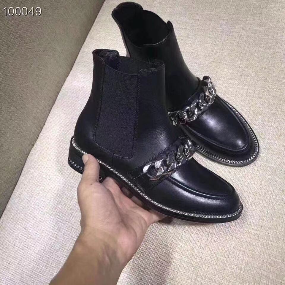 

FASHIONVILLE ~ 2019120604 40 BLACK GENUINE LEATHER CALF SKIN SILVER CHAIN FLAT BOOTS, Black/ask size first