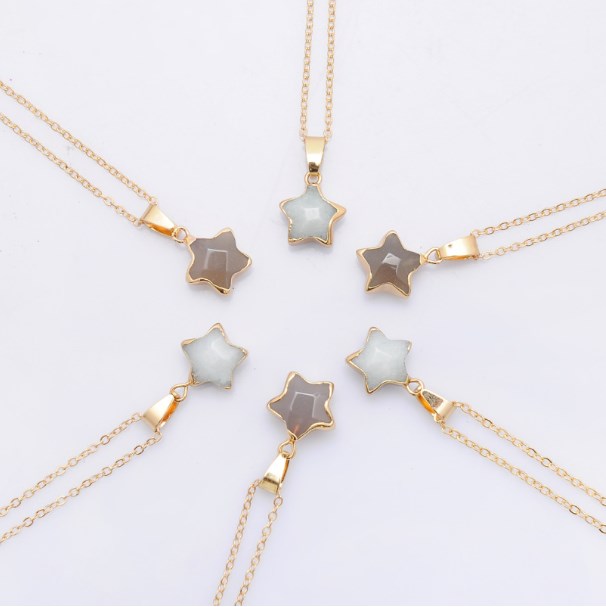 Pentagramme étoile rose cristal Druzy Chakra Nature pierre placage or géode Druzy Quartz pendentif bricolage chaîne en or collier 50 cm