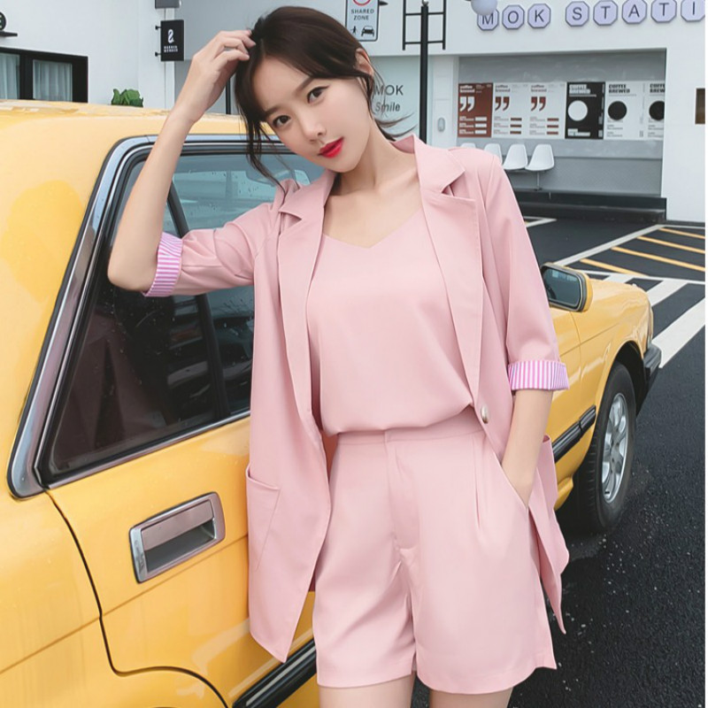 

Suit Three-piece Suit 2020 Summer Korean Thin Section Small Shorts Six Colors Optional Fashion Casual Wild Coat Female, Three-piece set