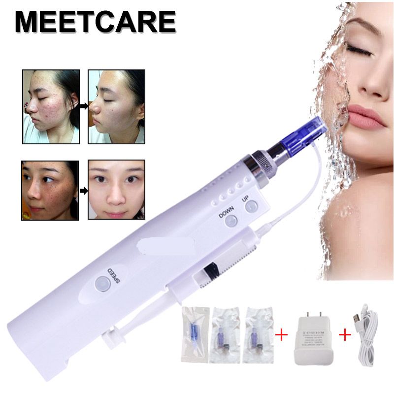 

2in1 Derma Pen Micro Needle Stamp Mesotherapy Meso Gun Electric Microneedle Therapy Water Meso Injector Anti Aging Facial Skin Care