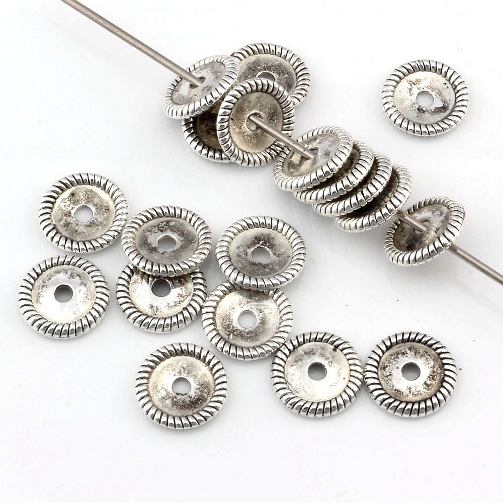 

MIC 500pcs Antique silver alloy Corrugated Rim Flat Rondelle Spacer Beads 11mm DIY Jewelry for Beaded bracelet D33