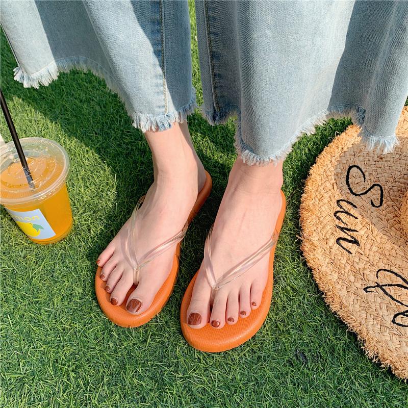 

2020 Women Beach Flip Flops Transparent Girls Indoor Outside Slippers Comfortable PVC Summer Shoes Female Fashion Slides SH363, Orange