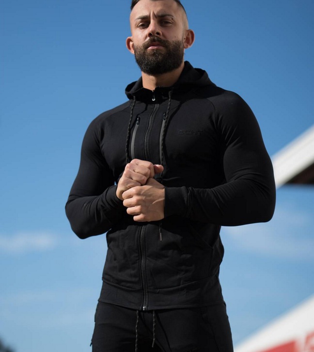 

Coat Long Sleeve Sports Casual Sweatshirt Hooded Sports Hoodie Fitness Suit Men's, Black and white with pattern