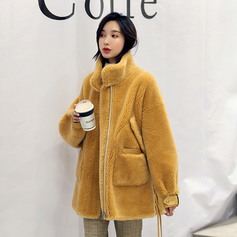 

Real Fur Sheep Shearing Winter Coat Korean Wool Jacket for Women Clothes 2020 Manteau Femme A19Y1201 YY951, Red