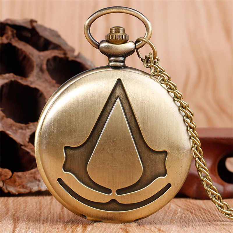 

Steampunk Assassin's Creed Design Pocket Watch Men Women Quartz Analog Watches Necklace Chain Reloj de bolsillo, Silver