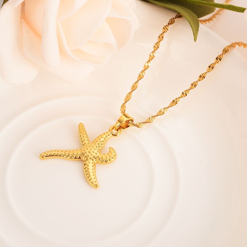 Solid Gold GF starfish Pendant Necklace earrings hippocampus animal jewelry student Papua New Guinea Traditional party