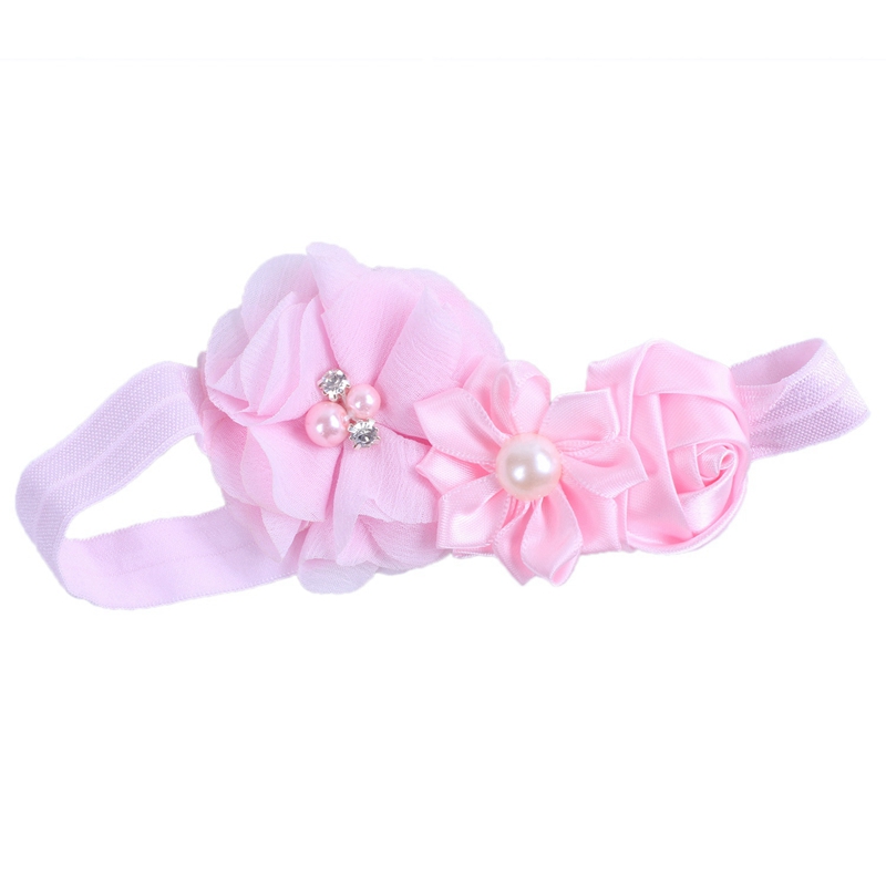 

Baby Girl Headband Infant Chiffon Headdress Faux Pearl Hairband (Pink