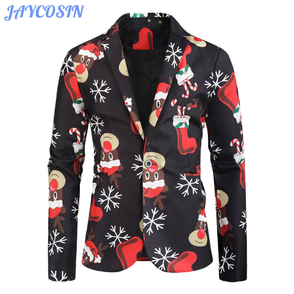 

JAYCOSIN Suits Men Winter Christmas Suit Jackets Coats Fashion Long Sleeve Shirt Blouse Men Suits For Wedding Blazer Homme 1125, Black