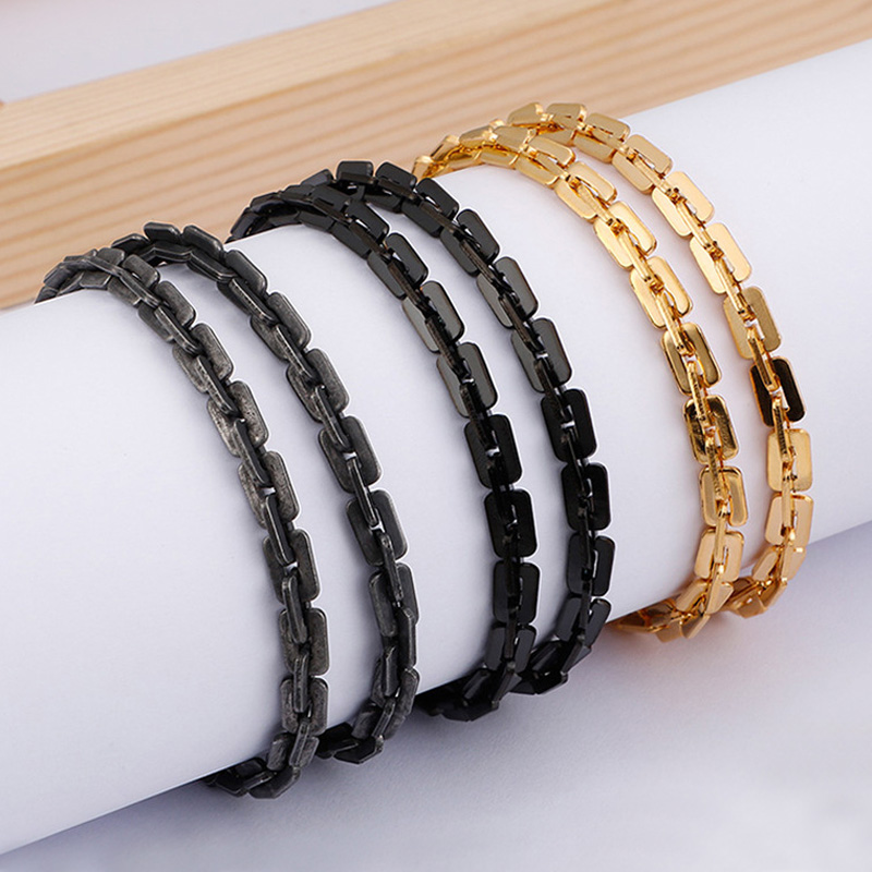 

New Style Clasp Rectangular Box Chain 316L Stainless Steel IP Plated Collar Figaro Chains Necklace 67cm*4.5mm Gold Black Vintage Gun Jewelry, Silver