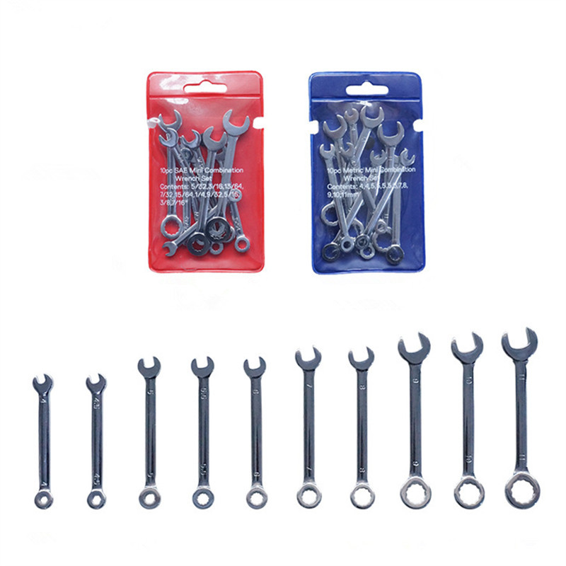 

10pc Mini Wrench Set Combination Torque Wrench Set Chrome Vanadium Steel Small Spanner Metric SAE Auto Repair Tool Dual Head
