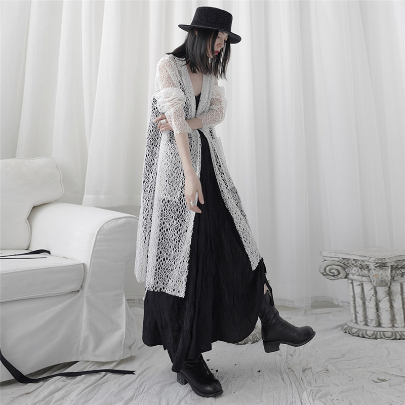 

YourSeason Fashion Sexy Ladies Lace Long Trench 2020 Summer V-neck Women Bandage Pockets Outwear Solid Color, Black