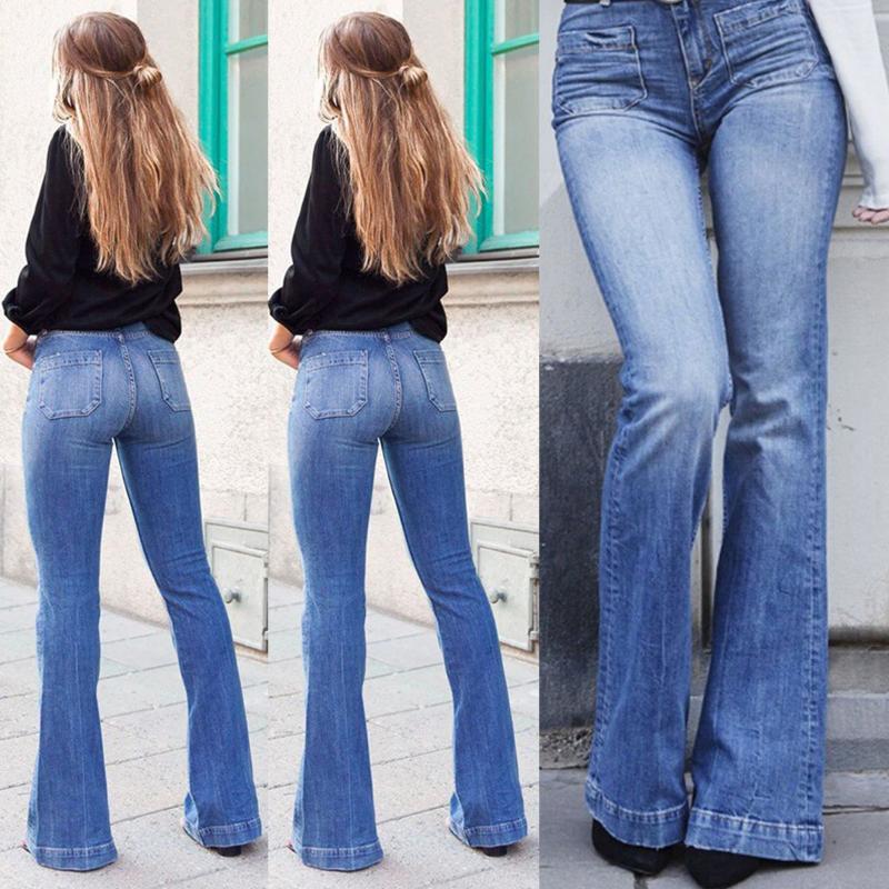 

THEFOUND 2020 Fashion Women Bootcut Jeans Stretch Denim Pants Ladies High Waist Bootleg Casual Trouser, As pic