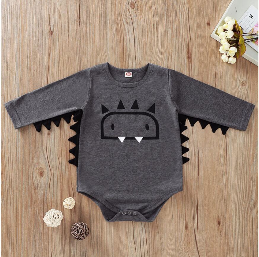 

Baby Long Sleeve Solid Color Small Monster Romper Boy Grey Jumpsuit Kids Clothes One Piece ZHT 313, As picture