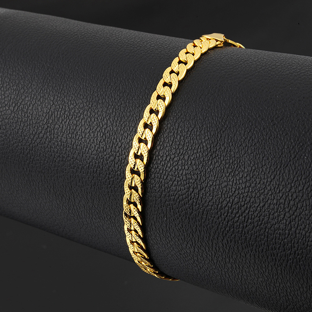 

Gold Color Flat Link Chain Bracelet Hip Hop Jewelry Wholesale 6MM 21CM Cuban Curb Link Chain Bracelets for Men/Women Gift