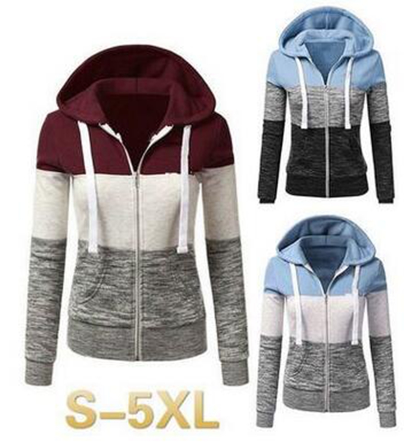 

Wholesale women's explosive fashion tricolor stitching slim hooded cardigan sweater, 3#