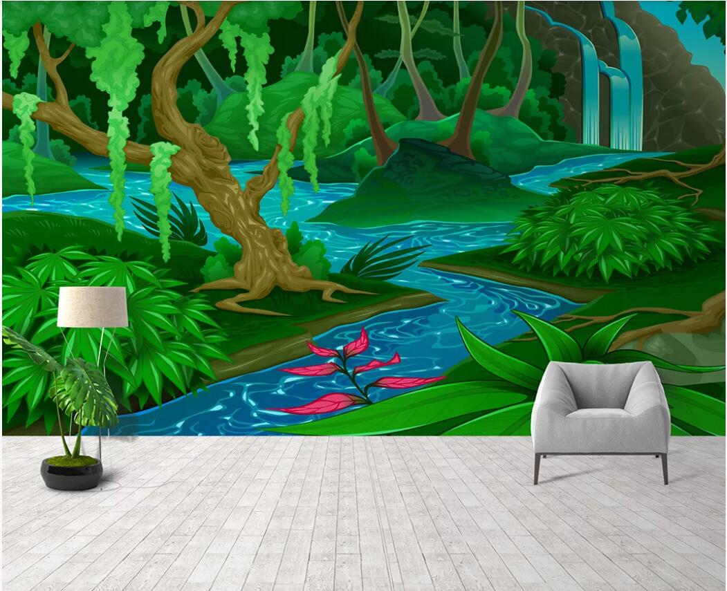 

3d room wallpaper custom photo mural High-end hand-painted minimalist forest creek mural background wall wallpaper for walls 3 d, Non-woven fabric