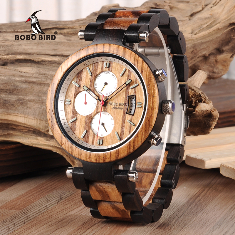 

BOBO BIRD Auto Date Display Wood Watch Men Relogio Masculino Business Wrist Stop Watches with V-P17 Drop Shipping