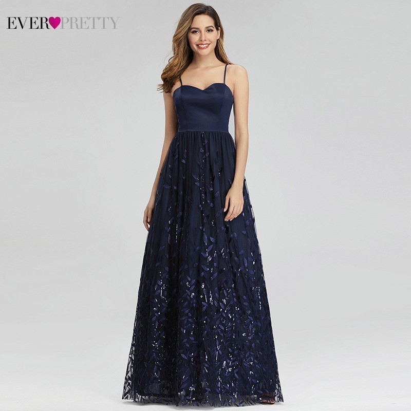 

Elegant Navy Blue Evening Dresses Ever Pretty Sequined A-Line Spaghetti Straps Sweetheart Formal Dresses For Party Abendkleider, Black
