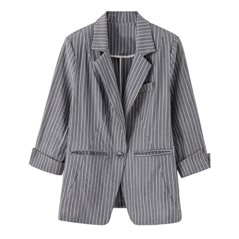 

Small Suit Woman 2019 Autumn Button Single Suit Short Leisure Time Vertical Stripe Loose Coat, Picture color