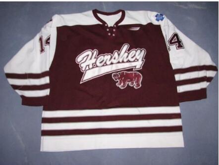 

Custom Men Youth women Vintage AHL Hershey Bears 100% Embroidery # 14 Alex Tangu Hockey Jersey Size S-5XL or custom any name or number, Wine red youth s-xl