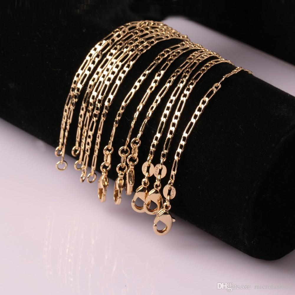 

20pcs Mens Gold Chain Necklace 2mm Stamp Gold color color Vintage Chain Woman and girl Figaro chain Jewelry Wholesale, Silver