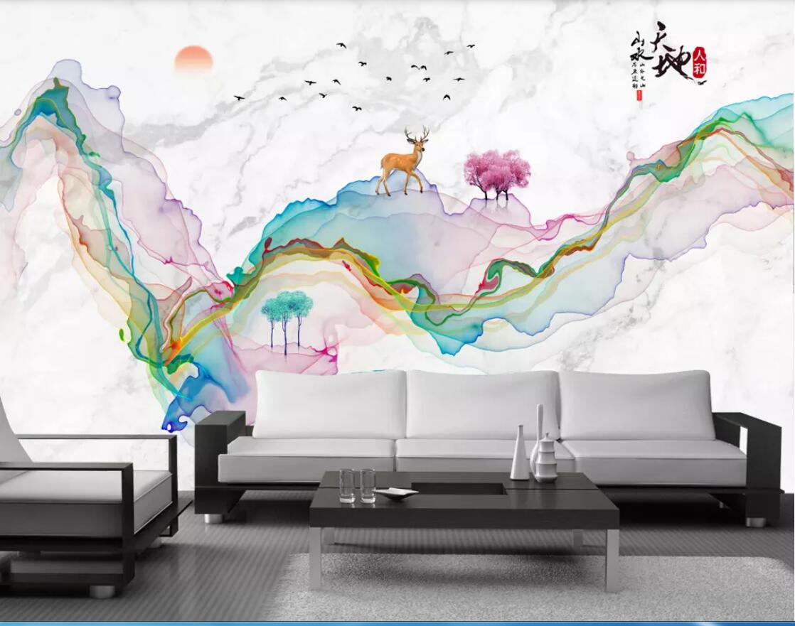 

3d room wallpaper custom photo non-woven mural Modern minimalist abstract artistic conception line landscape wallpaper for walls 3 d, Picture shows