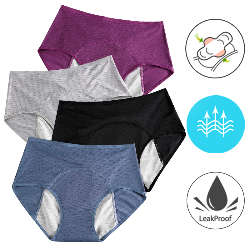 

New 3pcs/lot Women Leak Proof Panties Menstrual Briefs Physiological V Underwear Period Pants Waterproof Plus Size Underpants, F 3pcs