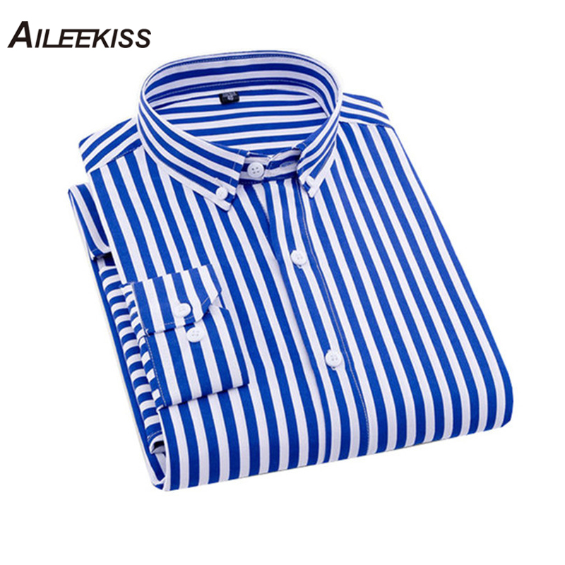 

AILEEKISS 2019 Brand New Camisa Masculina Mens Shirts Male Casual Social Shirt Striped Long Sleeves Slim Fit 4XL 12colors XT717, 8103
