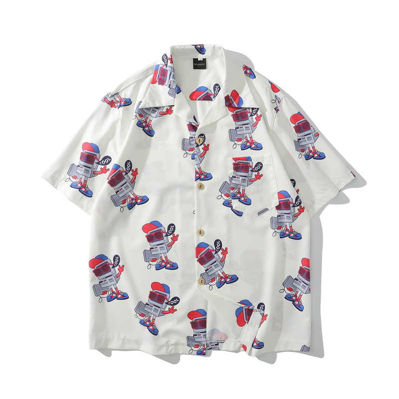 

Men Top Shirt Short Sleeve Shirt Harajuku Loose Short Sleeve Flowered for Men Hawaiian Couple Top Printed for Women, Black