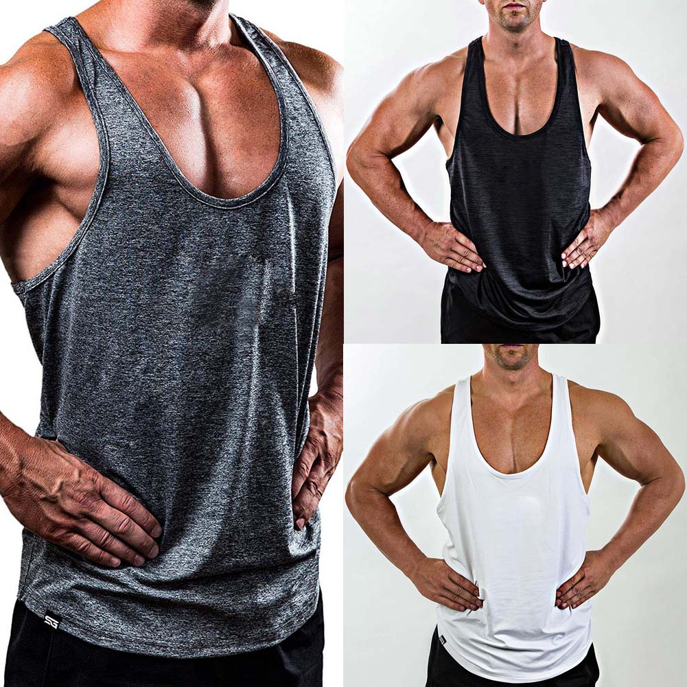 

Men Gym Singlet Training Bodybuilding Tank Top Vest Sleeveless Fitness Shirt, Grey