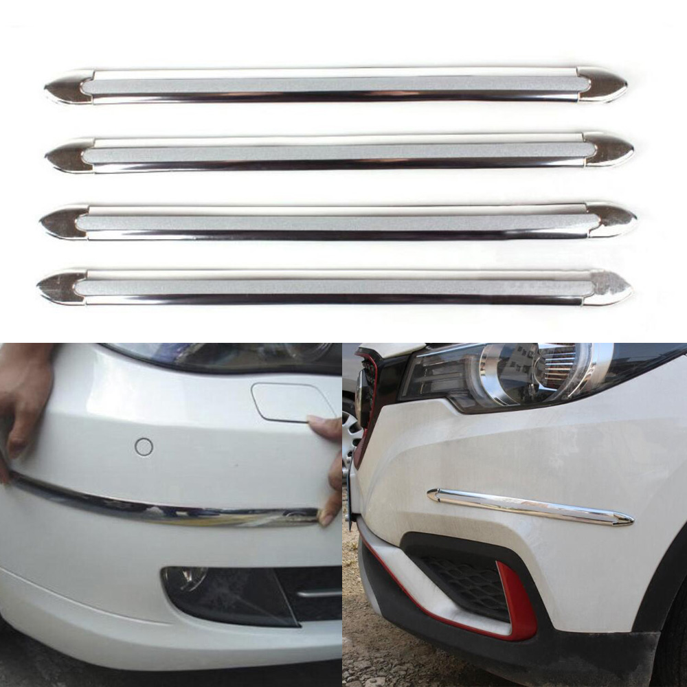

4pcs Car Bumper Anti Collision Protector Strip Bar Universal Auto SUV Front Rear Bumper Corner Anti-Scratch Guard Chrome Sticker