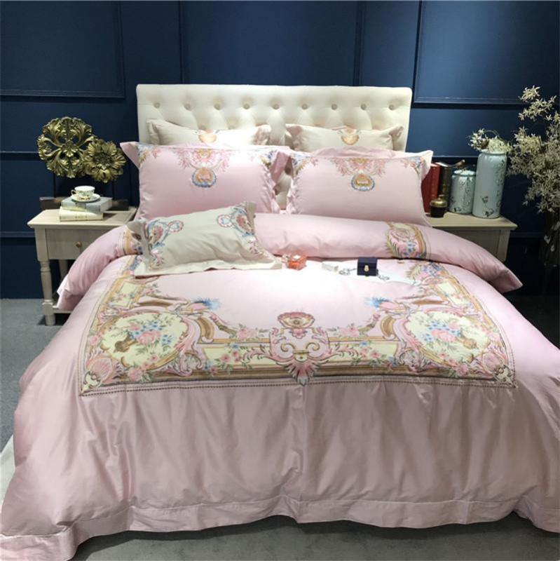 

34Pink/Wathet Royal Embroidery 100S Egyptian Cotton Comfortable Bedding Set Duvet Cover Bed Linen Bed sheet Pillowcases