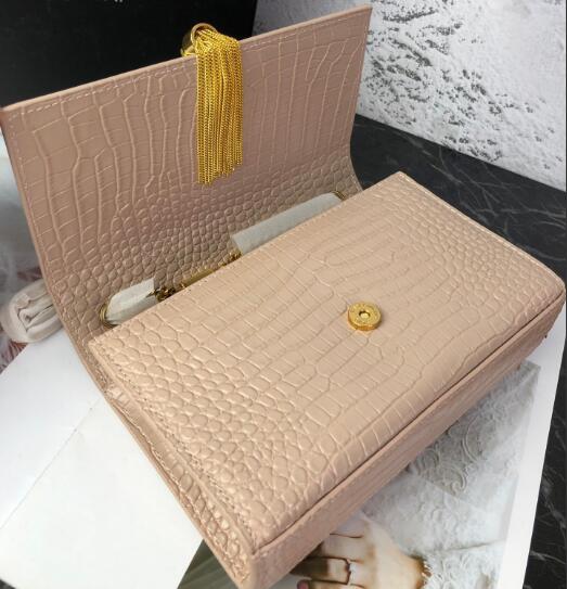 

2020 Classic Chain Tassel Alligator bag women's Ladies Handbag Clutch Bags Women Leather Handbag Shoulder Bag Crossbody Bag With Box, Khaki with gold buckle