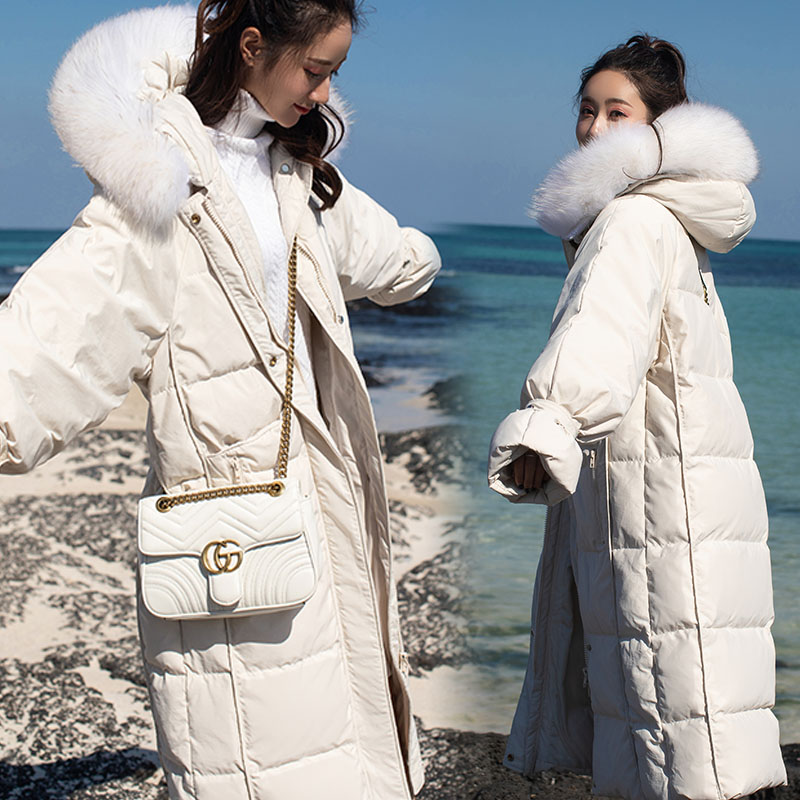 

Special offer not refund don't change or lend large collars white duck down down jacket female long knee-length coat loose, Black