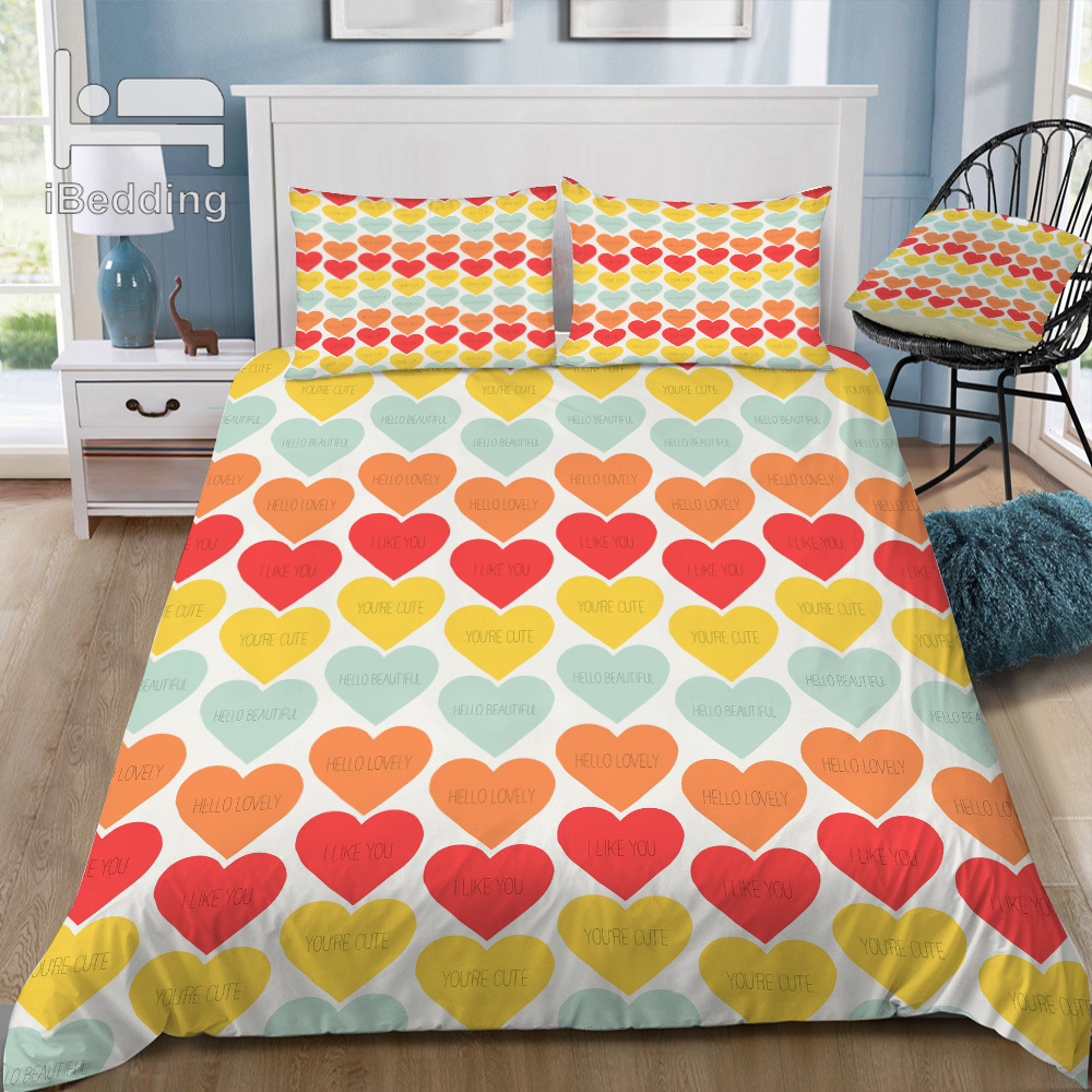

Cute Little Hearts 3D Bedding Set Printed Duvet Cover Set Queen King  Size