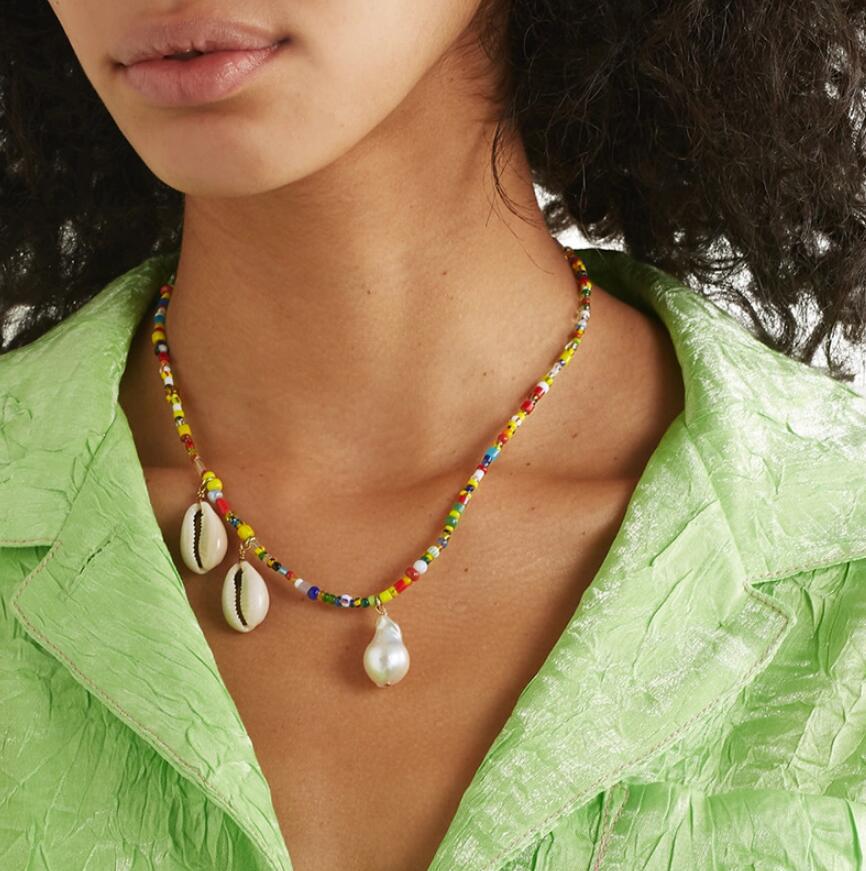 

Bohemian Shell Real natural Pearl Seed Beads Necklaces Pendant for Women Statement Jewelry Collier Multi Layered Choker Necklace