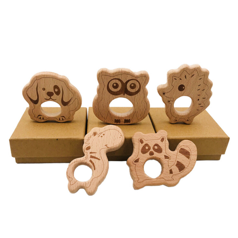 

Wooden Teether Wood Pendant Teething Toys Cute Animal Shape Food Grade Materials Organic Chew Gift Baby Teethers BPA Free