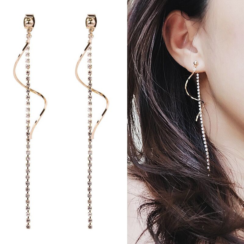 ORECCHINI CERCHI ZIRCONI Colore ARGENTO ASIMMETRICI CON SERPENTE PENDENTE 74 CC