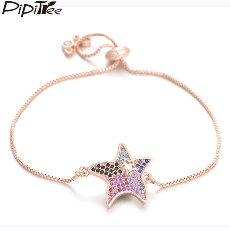 

Anklets Pipitree Multi Paved CZ Zircon Hollow Star Charm Bracelet Femme Adjustable Chain Bracelets For Women Jewelry Pulseira Feminina