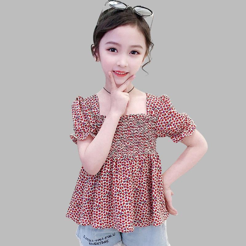 

Blouse For Girls Puff Sleeve Blouse Girls Square Collar Children's For Floral Pattern Children's Clothes, As picture