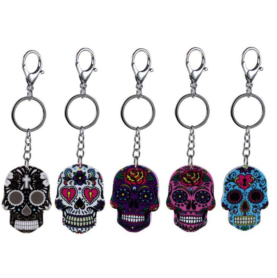 

Bohemia Skull Keychain 5 Colors Halloween Acrylic Keyring Skeleton Metal Pendant Key Chain Halloween Gifts LJJO7261