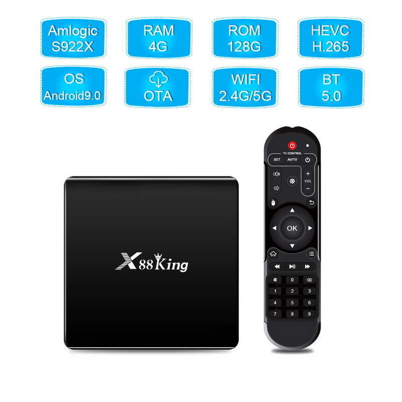 

X88 King Android 9.0 TV BOX S922X Hexa-core Mali-G52 MP6 LPDDR4 4GB 128GB Set Top Box Dual Wifi Bluetooth 5.0 1000M LAN Player