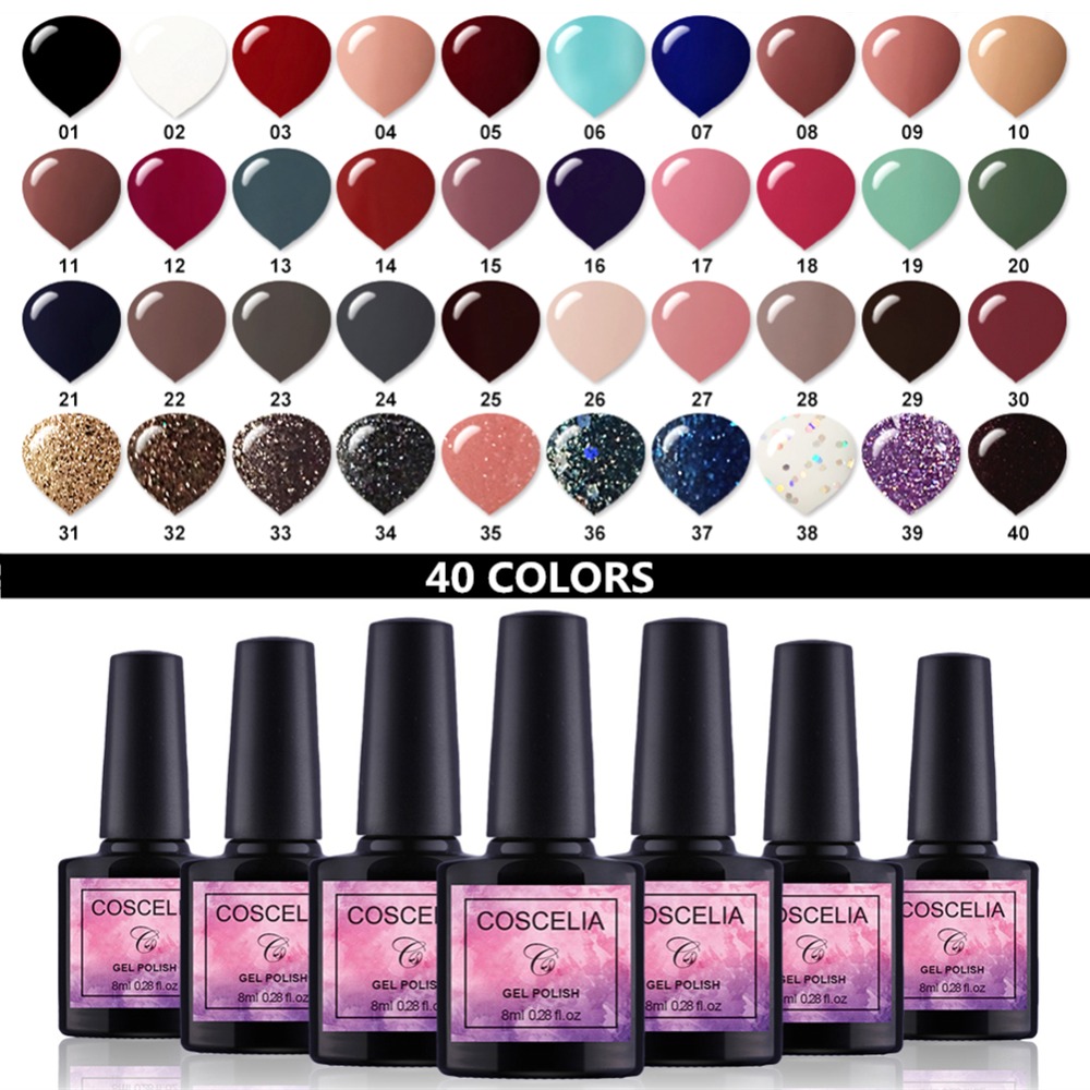 

COSCELIA 40pcs/set Gel Nail Polish Gel Paint Set For Varnish Semi Permanent Varnish Uv 40 Colors For Nail Art Manicure Set