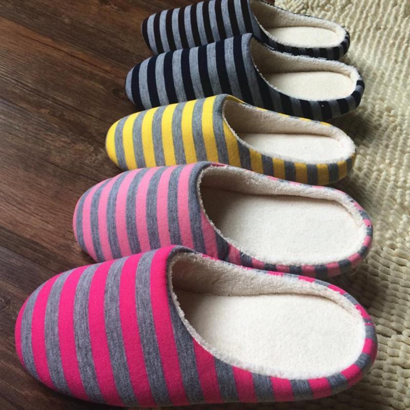 

Striped Cloth Bottom Couples Women Men Warm Slippers Non Slipping Shoes EU, Blue